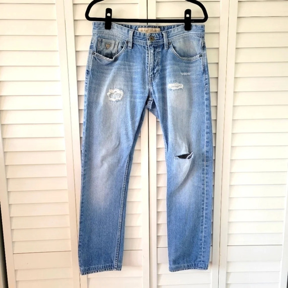 GUESS Robertson Slim Tapered Jeans Mens 32 Distressed Y2K Casual Vintage Western - Picture 1 of 9